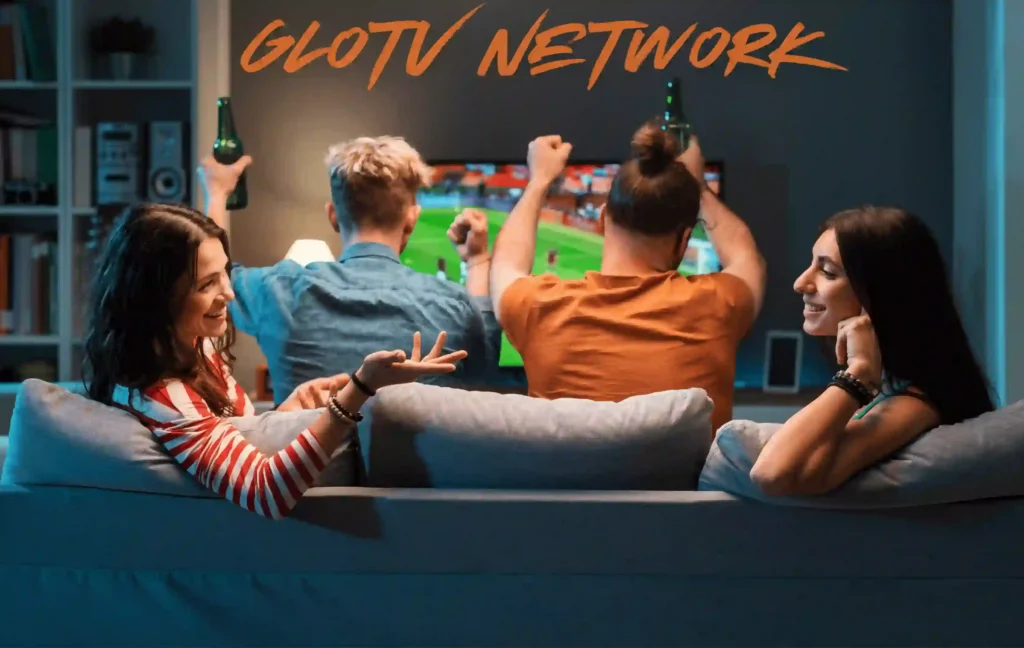 Friends watching a live football match on television